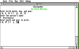Biorhythms atari screenshot
